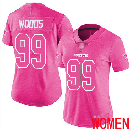 Women Dallas Cowboys Limited Pink Antwaun Woods 99 Rush Fashion NFL Jersey